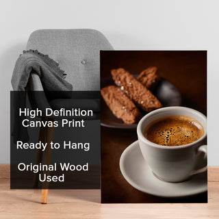 Espresso & Biscotti - Rustic Café or Kitchen Decor for Coffee Lovers Wall Art, HD Canvas Print, Framed, Ready to Hang. (KITWA025)