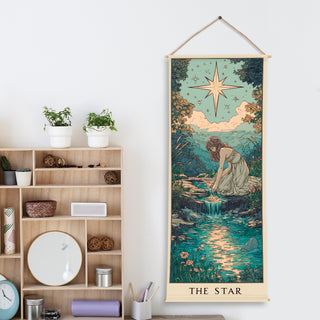 The Star Tarot Tapestry – Spiritual Art Wall Hanging, Thick fabric, HD Print, Ready to Hang Wall Décor. Size 24 In x 60 In. (TAROTTPS12)