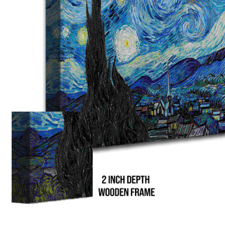 Starry Night Wall Art by Vincent Van Gogh, HD Canvas Print, Framed, Ready to Hang. (VAWA011).