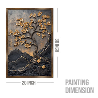 Abstract Golden Lucky Wish tree, HD Canvas Print, Framed, Ready to Hang.(20In x 30In) (VAWA007)