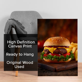Juicy Cheeseburger - Fast Food Kitchen or Restaurant Wall Art, HD Canvas Print, Framed, Ready to Hang. (KITWA028)