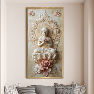 Enlightened Buddha Portrait Wall Art, HD Canvas Print, Golden Box Framed, Ready to Hang, (48 In x 24 In) (BUDDHA-WA-34)
