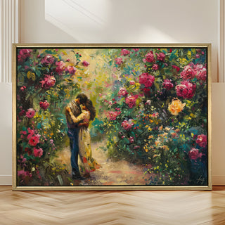 Romantic Couple Wall Art,HD Canvas Print with Premium Golden Floater Frame, Ready to Hang, (36 In x 48 In) (COUPLE-WA-18)