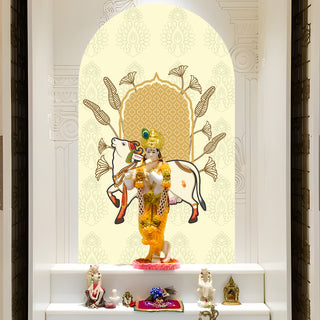 Pichwai Cow Temple Background Arch Wall Mural – Peel & Stick Cow Wallpaper – Waterproof Self Adhesive Vinyl Sticker for Living Room, Entryway – Size: 5ft x 3ft (PDAWALL07)