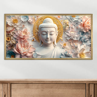 Golden Lotus Buddha Wall Art, HD Canvas Print, Golden Box Framed, Ready to Hang, (24 In x 48 In) (BUDDHA-WA-01)