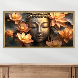 Spiritual Buddha Wall Art, HD Canvas Print, Golden Box Framed, Ready to Hang, (24 In x 48 In) (BUDDHA-WA-22)