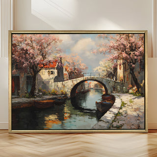 European Cityscape Wall Art, HD Canvas Print, Golden Floater Framed, Ready to Hang, (36 In x 48 In) (EURO-WA-69)