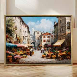 European Cityscape Wall Art, HD Canvas Print, Golden Floater Framed, Ready to Hang, (36 In x 48 In) (EURO-WA-68)