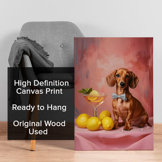 Pooch with Bow & Golden Citrus Elixir Wall Art Painting, HD Canvas Print, Framed, Ready to Hang. (POMA20)