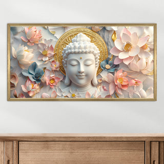 Divine Buddha Spiritual Wall Art, HD Canvas Print, Golden Box Framed, Ready to Hang, (24 In x 48 In) (BUDDHA-WA-08)