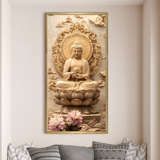Divine Buddha Meditation Portrait Wall Art, HD Canvas Print, Golden Box Framed, Ready to Hang, (48 In x 24 In) (BUDDHA-WA-32)