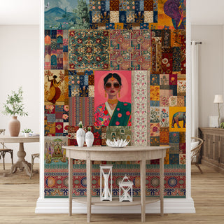 Royal Raga Collage Wall Mural – Traditional Indian Patchwork Art (PATCH027)