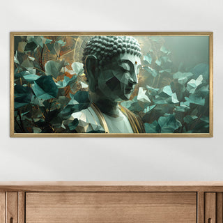 Modern Polygon Buddha Wall Art, HD Canvas Print, Golden Box Framed, Ready to Hang, (24 In x 48 In) (BUDDHA-WA-24)