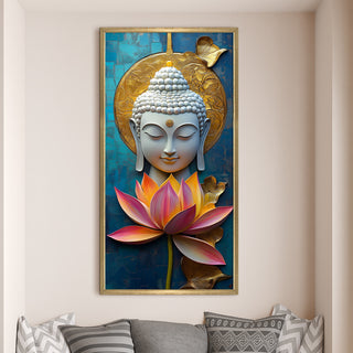 Golden Aura Buddha Portrait Wall Art, HD Canvas Print, Golden Box Framed, Ready to Hang, (48 In x 24 In) (BUDDHA-WA-30)