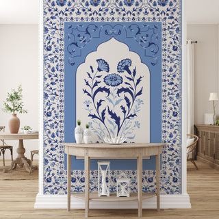 Blue Pottery Elegance – Mughal Floral Wallpaper Mural (PATCH023)