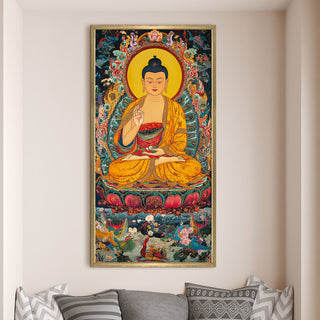 Golden Buddha Portrait with Ornate Detailing Wall Art, HD Canvas Print, Golden Box Framed, Ready to Hang, (48 In x 24 In) (BUDDHA-WA-48)