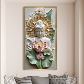 Golden Aura Buddha Portrait Wall Art, HD Canvas Print, Golden Box Framed, Ready to Hang, (48 In x 24 In) (BUDDHA-WA-26)