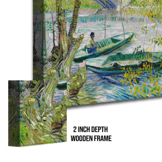 Fishing Boat & Bridge Wall Art by Vincent Van Gogh, HD Canvas Print, Framed, Ready to Hang. (VAWA08).