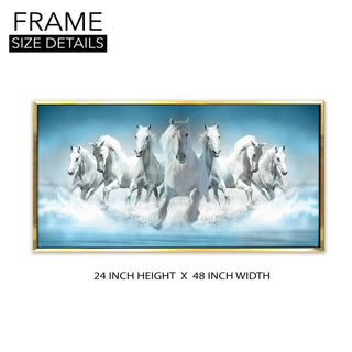 Seven Running Horses Vastu Canvas Paintings Framed For Living Room Wall Decoration (VAWA05) - Khirki.in 