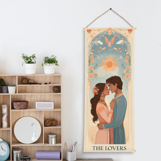 The Lover Tarot Tapestry | Sun & Floral Arch Wall Hanging, Thick fabric, HD Print, Ready to Hang Wall Décor. Size 24 In x 60 In.(TAROTTPS16)