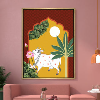 Traditional Pichwai Cow – Indian Heritage Wall Art HD Canvas Print for Home Decor, Ready to Hang (PWA25).