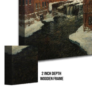 Winter River by the Mill Painting | HD Canvas Print | Ready to Hang | Wall Art for Bedroom, living room, Hallway (CMWA07)