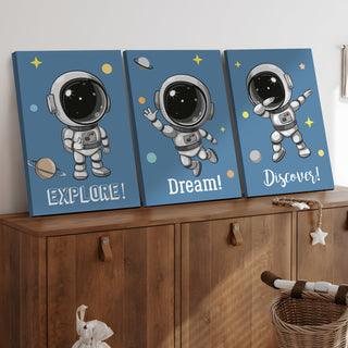 Astronaut Nursery Wall Décor Kids Room Canvas Wall Art 3 Panel Large Art Pieces (KDSWA03).