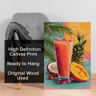 Tropical Fruit Smoothie – Colorful Juice Bar or Kitchen Wall Art, HD Canvas Print, Framed, Ready to Hang. (KITWA027)