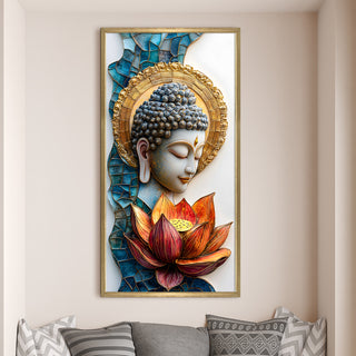 Golden Halo Buddha Wall Art, HD Canvas Print, Golden Box Framed, Ready to Hang, (48 In x 24 In) (BUDDHA-WA-28)