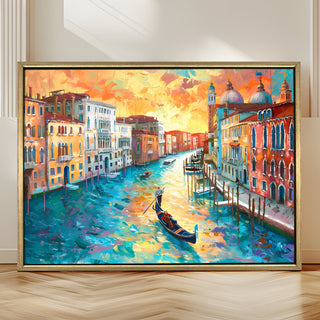 European Cityscape Wall Art, HD Canvas Print, Golden Floater Framed, Ready to Hang, (36 In x 48 In) (EURO-WA-64)