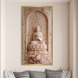 Buddha Meditation Portrait Wall Art, HD Canvas Print, Golden Box Framed, Ready to Hang, (48 In x 24 In) (BUDDHA-WA-36)