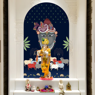 Pichwai Cow Temple Background Arch Wall Mural – Peel & Stick Cow Wallpaper – Waterproof Self Adhesive Vinyl Sticker for Living Room, Entryway – Size: 5ft x 3ft (PDAWALL05)
