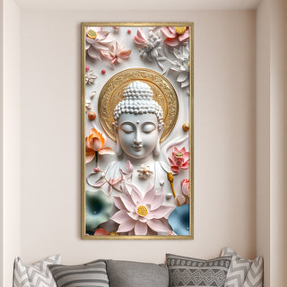 Golden Aura Buddha Portrait Wall Art, HD Canvas Print, Golden Box Framed, Ready to Hang, (48 In x 24 In) (BUDDHA-WA-29)
