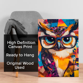 The Hipster Owl Wall Art Painting, HD Canvas Print, Framed, Ready to Hang. (POGWA32)