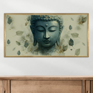 Abstract Blue Buddha Wall Art, HD Canvas Print, Golden Box Framed, Ready to Hang, (24 In x 48 In) (BUDDHA-WA-19)