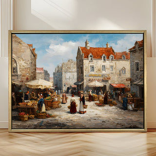 European Cityscape Wall Art, HD Canvas Print, Golden Floater Framed, Ready to Hang, (36 In x 48 In) (EURO-WA-67)