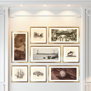 Vintage Heritage Art – Set of 8 Acrylic Paintings in Golden Box Frames | Retro-Inspired Wall Décor (VINTAGE-8F-03)
