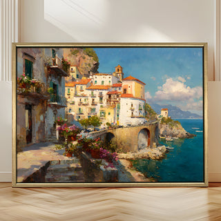 European Cityscape Wall Art, HD Canvas Print, Golden Floater Framed, Ready to Hang, (36 In x 48 In) (EURO-WA-77)