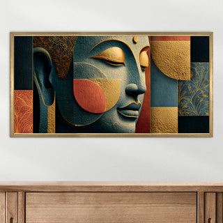 Abstract Buddha Face Wall Art, HD Canvas Print, Golden Box Framed, Ready to Hang, (24 In x 48 In) (BUDDHA-WA-23)