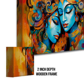 Lord Radha Krishna Divine Large Wall Art - Devotional Artwork Unique Religious Canvas Framed Paintings Modern Art For Living Room Bedroom Office Decor. (RKWA01)