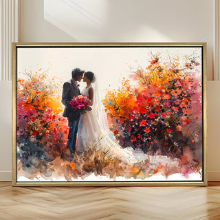 Romantic Couple Wall Art,HD Canvas Print with Premium Golden Floater Frame, Ready to Hang, (36 In x 48 In) (COUPLE-WA-19)