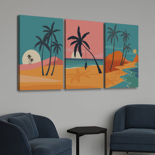 Mid Century Palm Tree Beach Summer Art Prints ( WBWA71 )