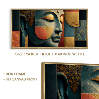 Abstract Buddha Face Wall Art, HD Canvas Print, Golden Box Framed, Ready to Hang, (24 In x 48 In) (BUDDHA-WA-23)