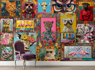 Funky Animal Pop Art Collage Wall Mural – Maximalist Modern Wall Décor (PATCH028)
