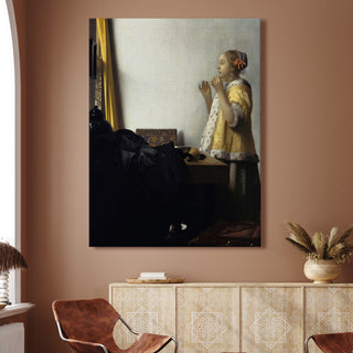 Girl with a Pearl Necklace – Johannes Vermeer Painting | HD Canvas Print | Ready to Hang | Wall Art for Bedroom, living room, Hallway (JVWA05)
