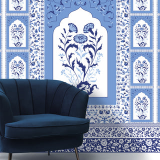 Blue Pottery Elegance – Mughal Floral Wallpaper Mural (PATCH023)