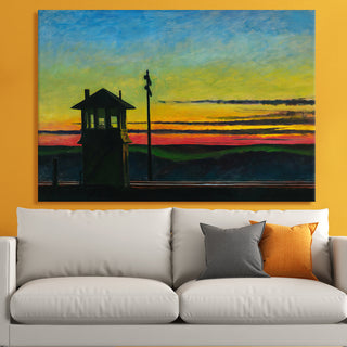 Railroad Sunset – Edward Hopper Painting | HD Canvas Print | Ready to Hang | Wall Art for Bedroom, living room, Hallway (EHWA03)