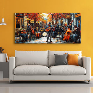 Music on The Streets of France Abstract Modern Art Large Canvas Painting. 24 Inch x 48 Inch (MSWA01)