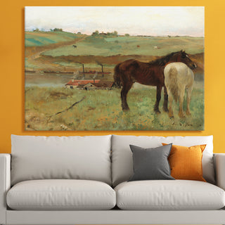 Horses in a Meadow – Edgar Degas Painting | HD Canvas Print | Ready to Hang | Wall Art for Bedroom, living room, Hallway (EDWA07)
