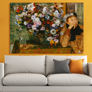 Woman Beside a Bouquet by Edgar Degas Painting | HD Canvas Print | Ready to Hang | Wall Art for Bedroom, living room, Hallway (EDWA03)